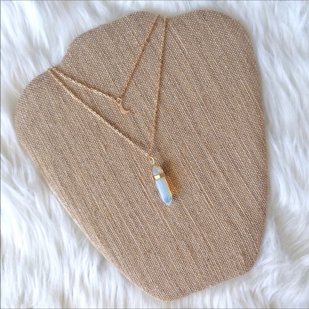 Opal Healing Crystal and Moon Necklace